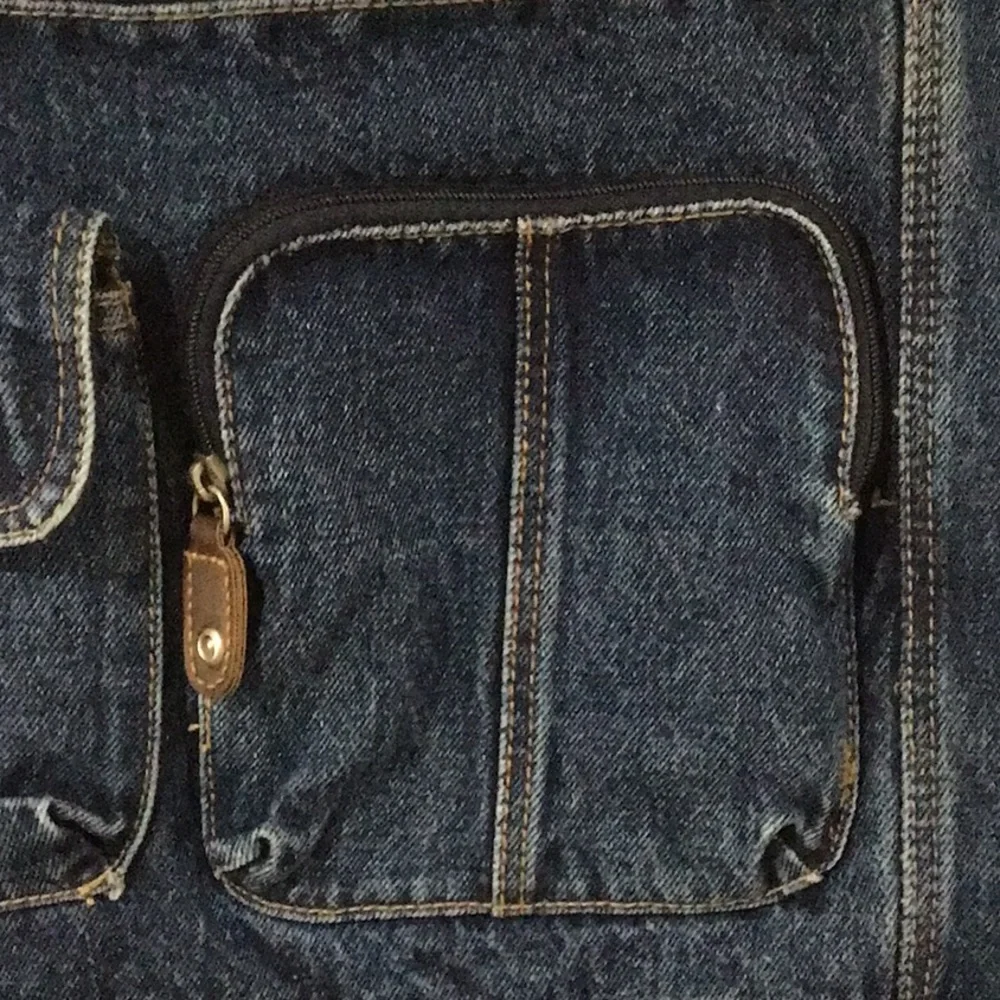 Denim Lightweight Large Tote, Shoulder Bag, Shopping, Pocket Decor, Cotton, Blue - Picture 4 of 11